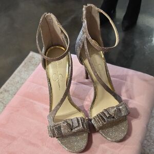 Jessica Simpson Glittery Gold Heels with Bow